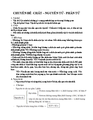 Đề cương Hóa học 9 - Chuyên đề Chất - Nguyên tử - Phân tử